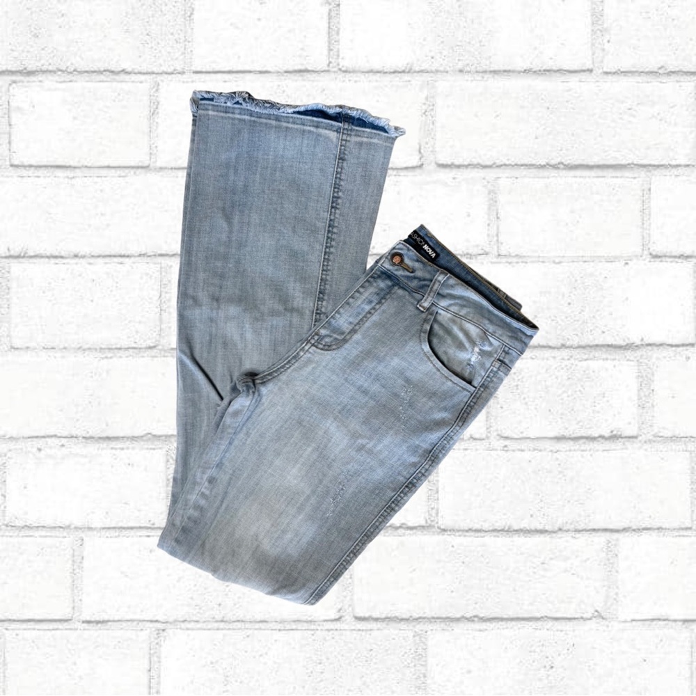 Fashion Nova Light Wash Distressed Wide Leg Denim Jeans